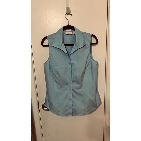 Chico's Blue Sleeveless button down no iron Size 8 - Picture 1 of 9
